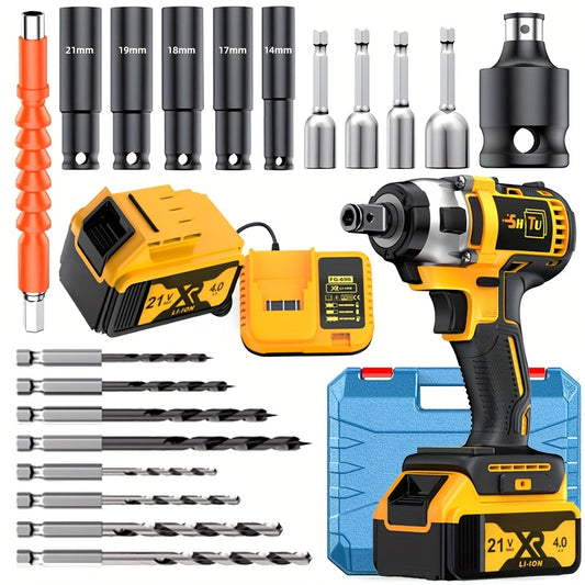 Clé à Choc Sans Fil 21V – Compatible Batteries DeWalt XR – Kit Complet avec Douilles, Forets & 1–2 Batteries