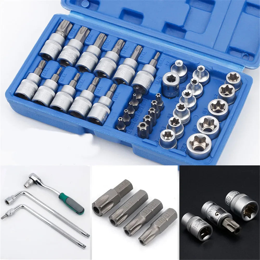 Coffret 34pcs Douilles Torx & E-Torx 1/4” 3/8” – Acier CR-V