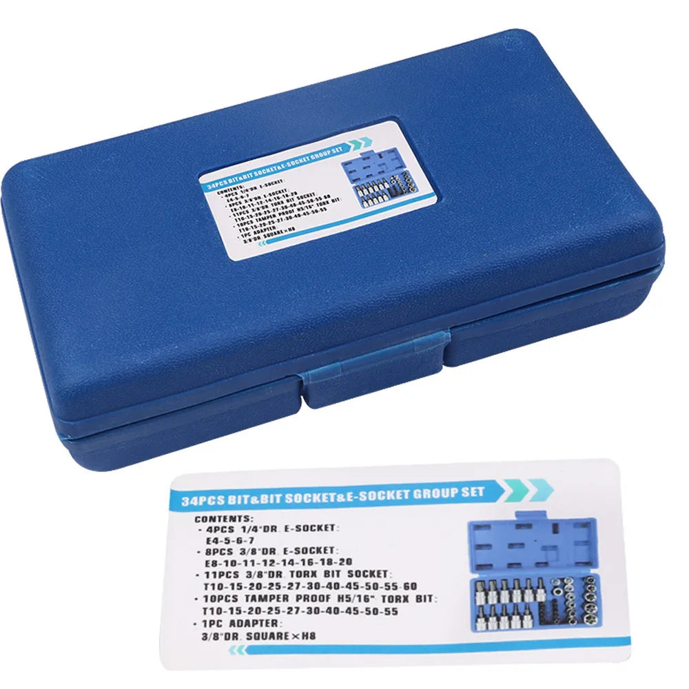 Coffret 34pcs Douilles Torx & E-Torx 1/4” 3/8” – Acier CR-V