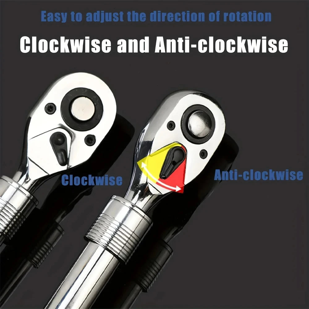 Ratchet (Clée a cliquet) Télescopique 1/4 – 3/8 – 1/2 (Manche Extensible) – 72 Dents