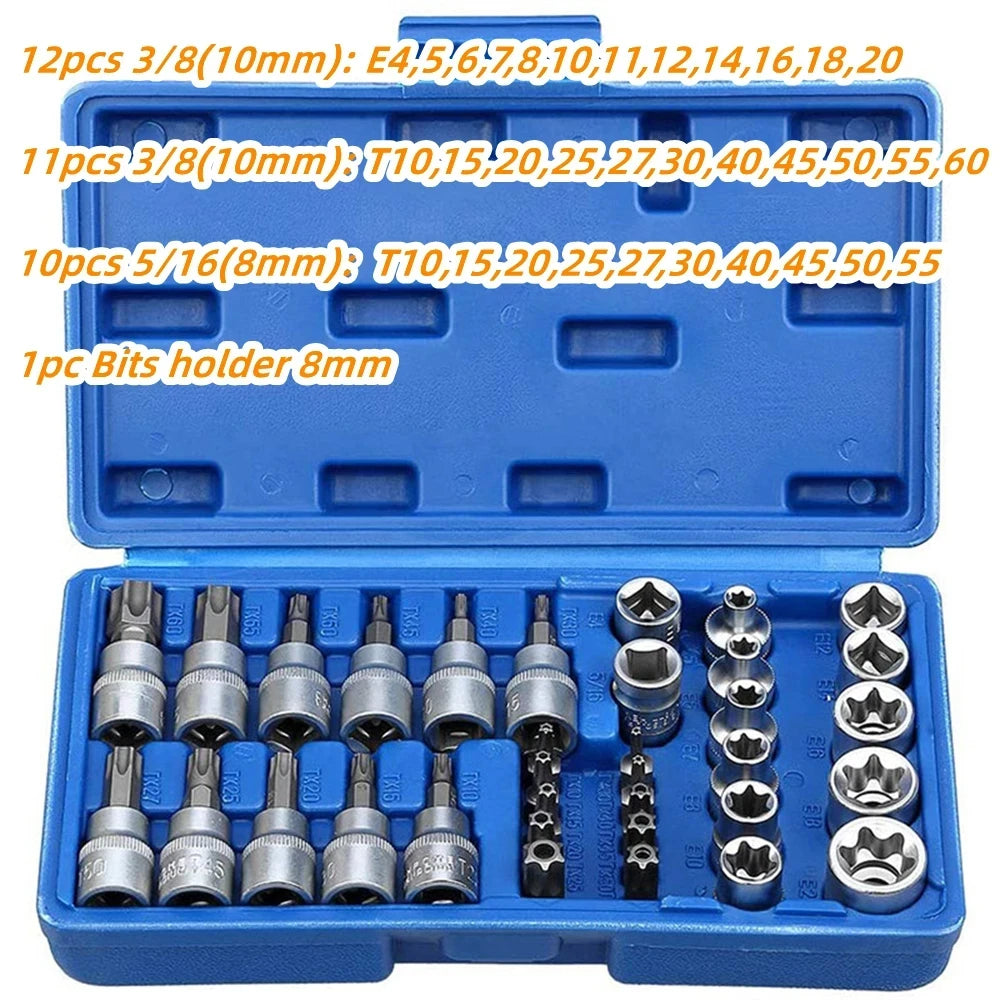 Coffret 34pcs Douilles Torx & E-Torx 1/4” 3/8” – Acier CR-V