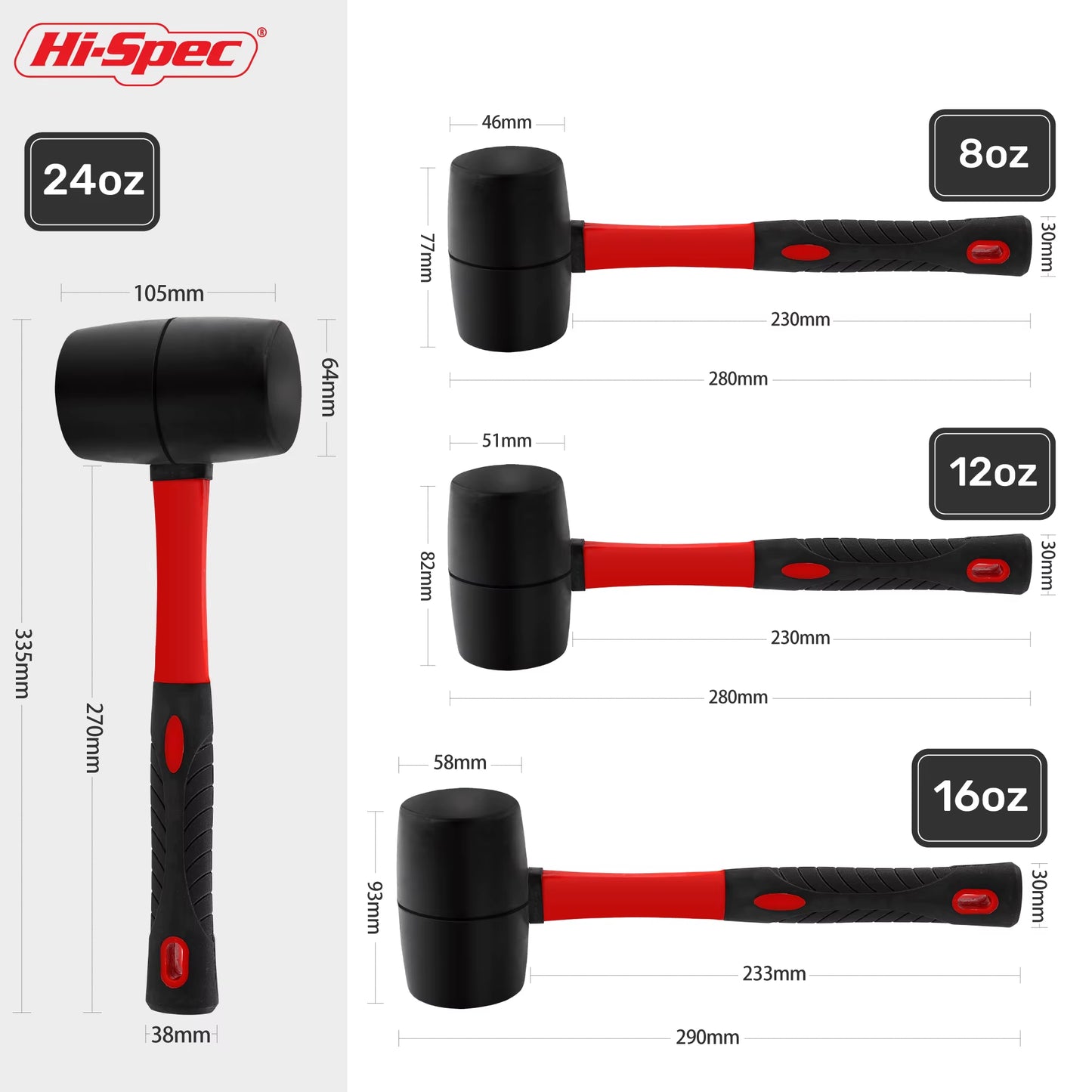 1PC Heavy Duty Mallet Rubber Hammer Double Faced Household Mini Hammer Multifunctional Mallet Hand Tool 8/12/16/24 Oz